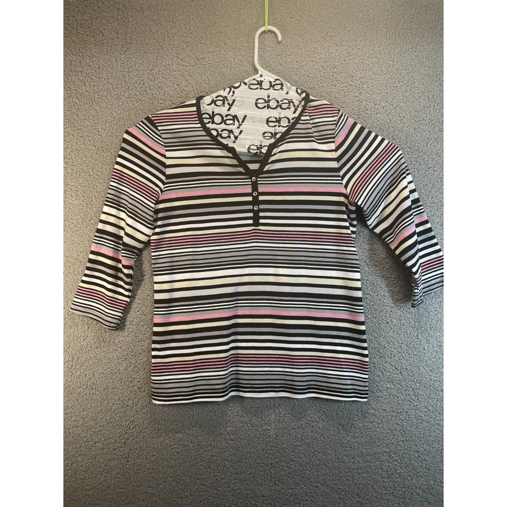 Croft&Barrow 1/2 Button Up‎  Neck Cotton Pink Striped Size L